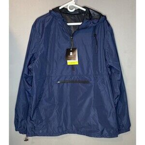 NWT SAPHIROSE Windbreaker Men's Size Large Blue Hooded Pullover Rain Coat Jacket